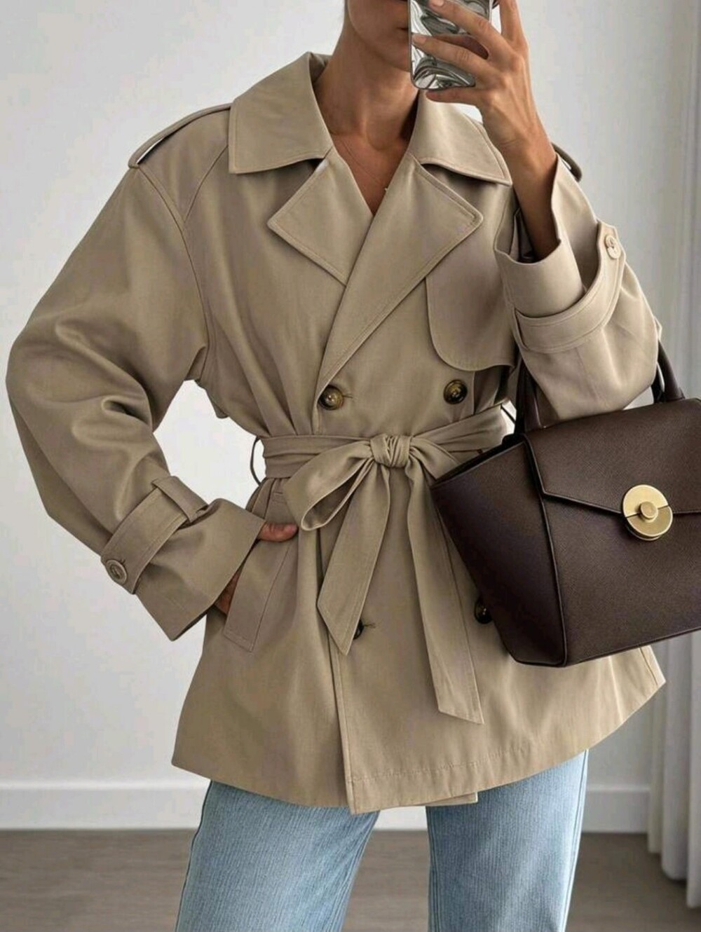 Khaki Woven Women's Trench Coat Teachers' Day Office Teacher Autumn